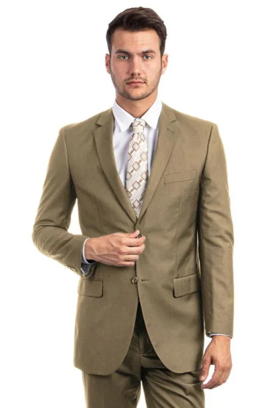 Men's Two Button Basic Modern Fit Business Suit In Dark Taupe sold by Alberto Nardoni