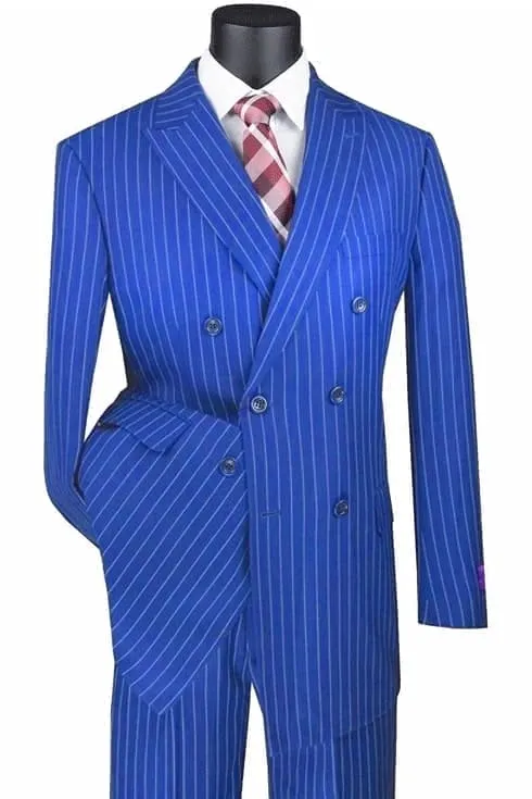 Mens Blue Pinstripe Suit Vested Bold Gangster Pinstripe Suit In Navy Blue sold by Alberto Nardoni product image thumbnail 4