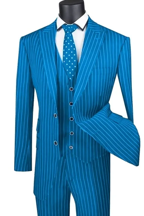 Mens Blue Pinstripe Suit Vested Bold Gangster Pinstripe Suit In Navy Blue sold by Alberto Nardoni product image thumbnail 2