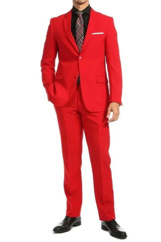 Mens Poplin Suit - Summer Light Weight Fabric Red Poplin Suit For Men - Modern Fit Two Button Style sold by Alberto Nardoni