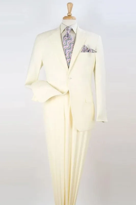 Mens Poplin Suit - Summer Light Weight Fabric Ivory Modern Fit Two Button Poplin Men's Suit - Contemporary Style sold by Alberto Nardoni