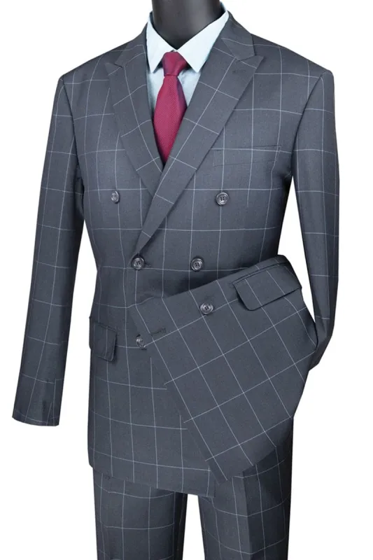 Mens Gray Plaid Suit Double Breasted Bold Windowpane Plaid Suit In Grey sold by Alberto Nardoni