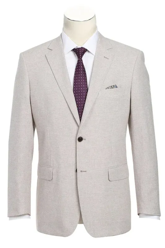 Mens Classic Two Button Linen & Cotton Summer Sport Coat Blazer in Tan Houndstooth sold by Alberto Nardoni