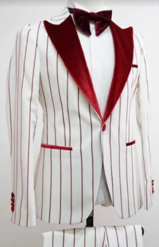 Red and White Suit - White and Red Besom Pockets Tuxedo sold by Alberto Nardoni
