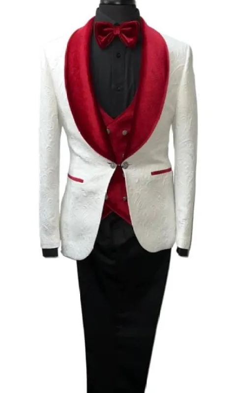 Red and White Suit - White and Red Slim Fit Tuxedo made by Alberto Nardoni