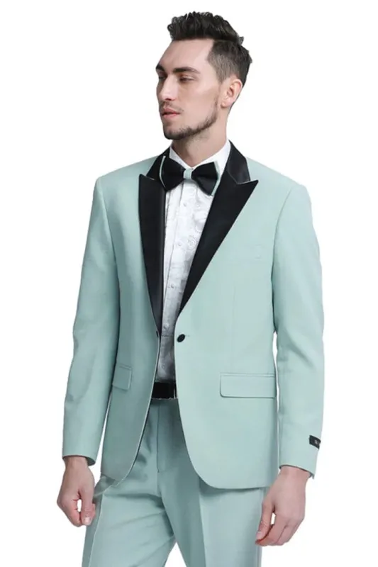 Mens One Button Peak Lapel Wedding & prom Tuxedo in Mint Green sold by Alberto Nardoni