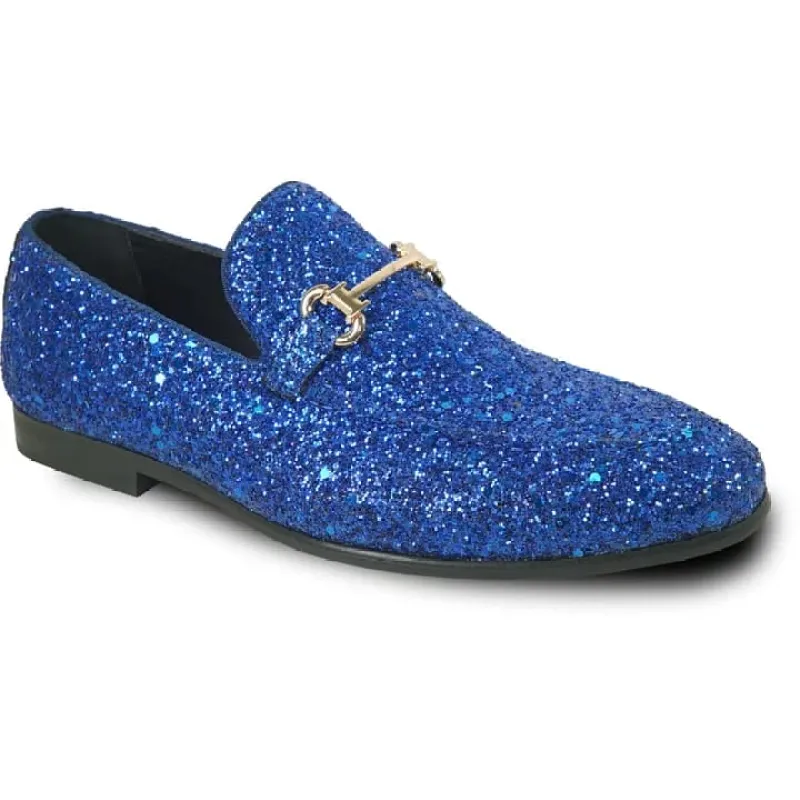 Mens Modern Glitter Sequin Prom Tuxedo Buckle Loafer in Royal Blue sold by Alberto Nardoni