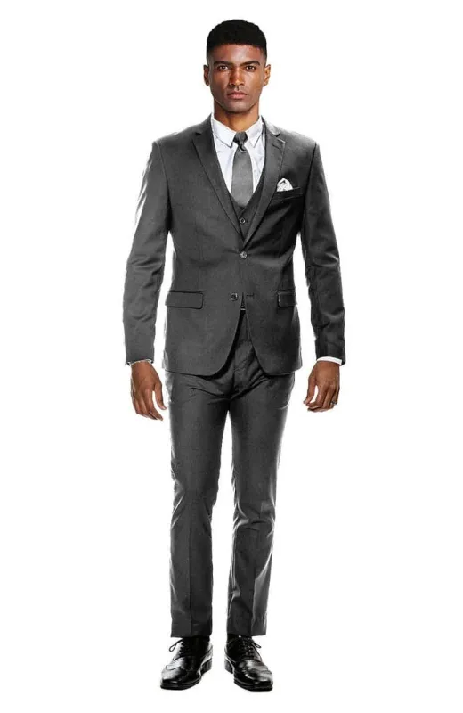 Title Skinny Fit Suit - Extra Slim Fit Prom Suit Charcoal Gray Ultra Slim Fit 3-Piece Prom Suit sold by Alberto Nardoni