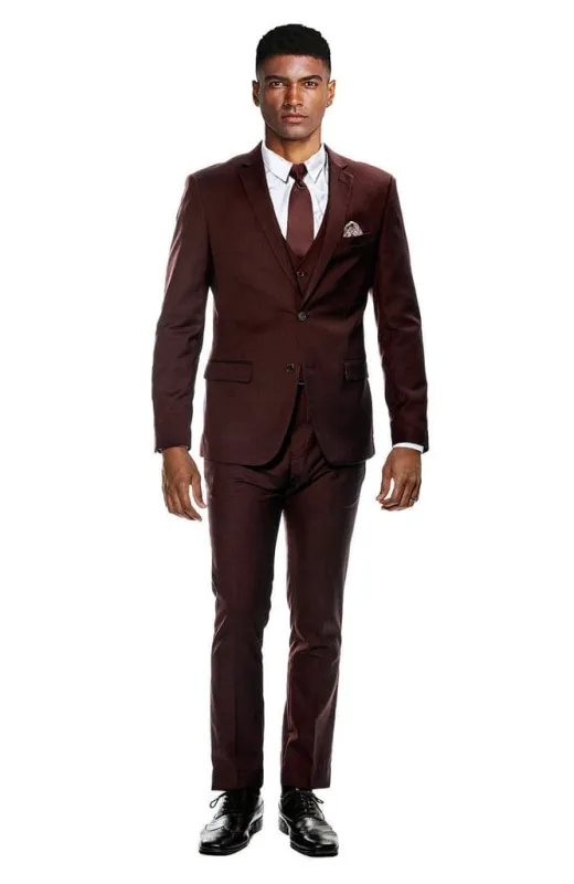 Title Skinny Fit Suit - Extra Slim Fit Prom Suit Burgundy Ultra Slim Fit 3-Piece Prom Suit sold by Alberto Nardoni