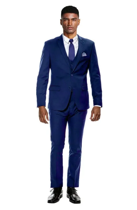 Skinny Fit Suit - Extra Slim Fit Suit Indigo Blue Ultra Slim Fit 3-Piece Prom Suit sold by Alberto Nardoni
