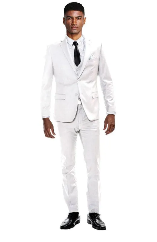 Skinny Fit Suit - Extra Slim Fit Suit Snow White Ultra Slim Fit 3-Piece Prom Suit sold by Alberto Nardoni
