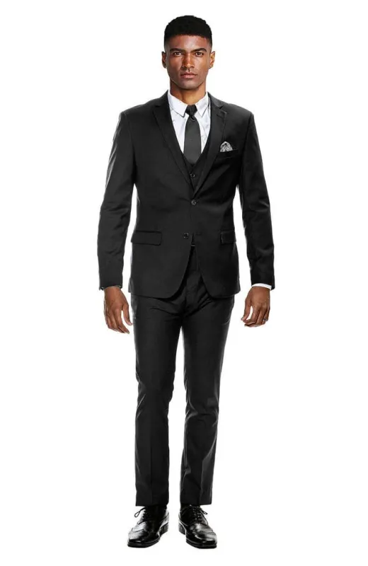 Skinny Fit Suit - Extra Slim Fit Suit Black Ultra Slim Fit 3-Piece Prom Suit sold by Alberto Nardoni