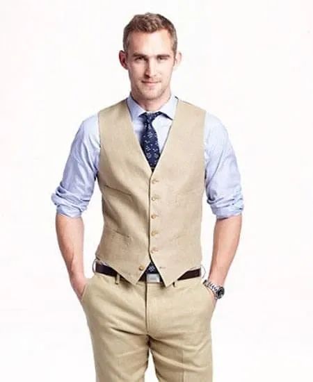 Mens Linen Vest And Pants Set - Wedding Summer Vest in Cream sold by Alberto Nardoni