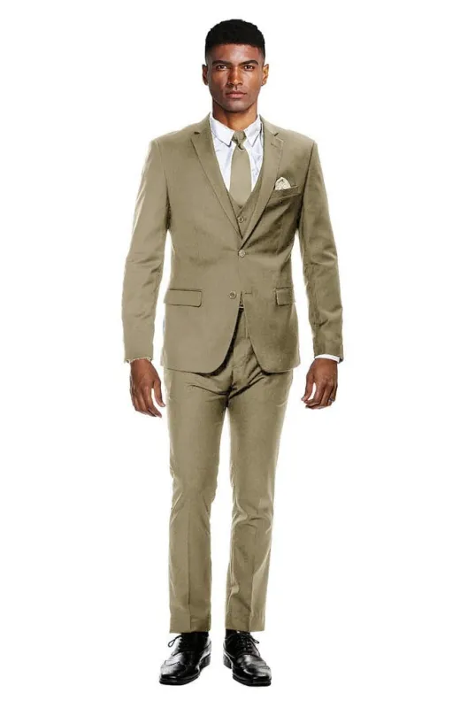 Skinny Fit Suit - Extra Slim Fit Suit Tan Ultra Slim Fit 3-Piece Prom Suit sold by Alberto Nardoni