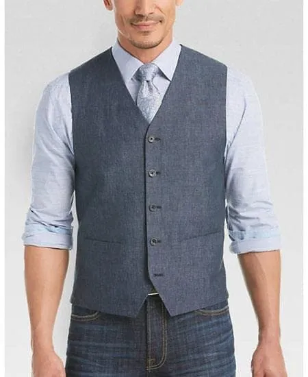 Mens Linen Vest And Pants Set - Wedding Summer Vest in Indigo Blue sold by Alberto Nardoni