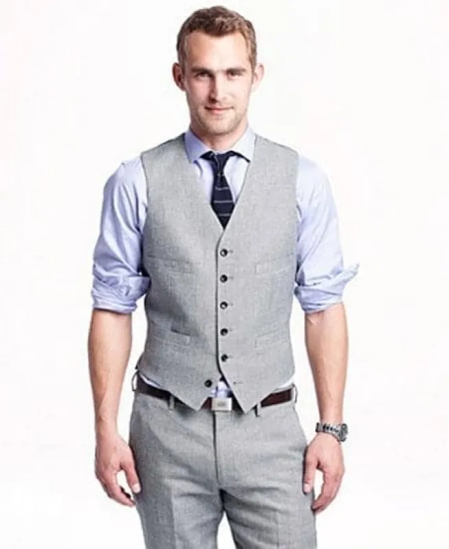 Mens Linen Vest And Pants Set - Wedding Summer Vest  in Light gray sold by Alberto Nardoni