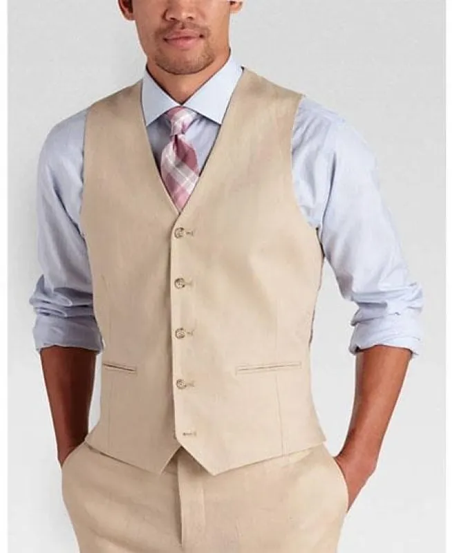 Mens Linen Vest And Pants Set - Wedding Summer Vest in Tan sold by Alberto Nardoni