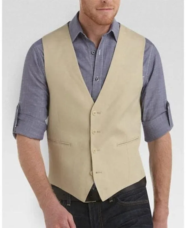 Mens Linen Vest And Pants Set - Wedding Summer Vest in Tan sold by Alberto Nardoni