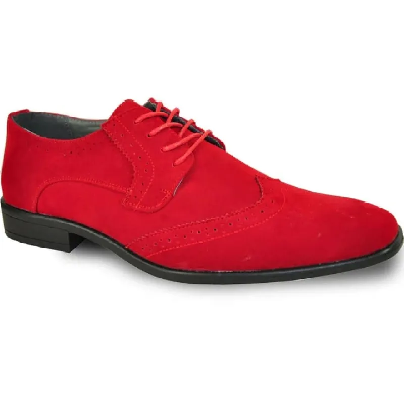 Mens Vegan Suede Wedding & Prom Wingtip Lace Up Dress Shoe in Red sold by Alberto Nardoni
