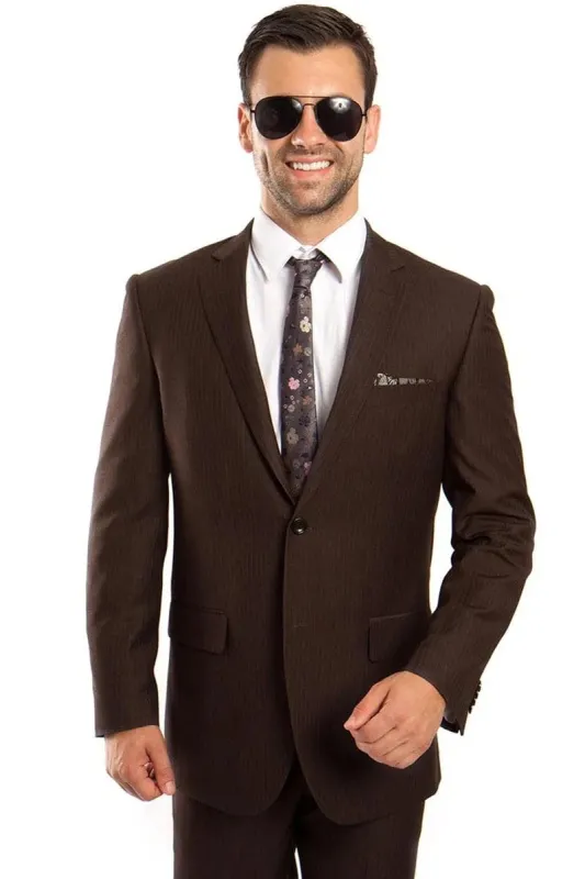 Brown Pinstripe Suit - Stripe Suit For Men - Micro Business Suit sold by Alberto Nardoni