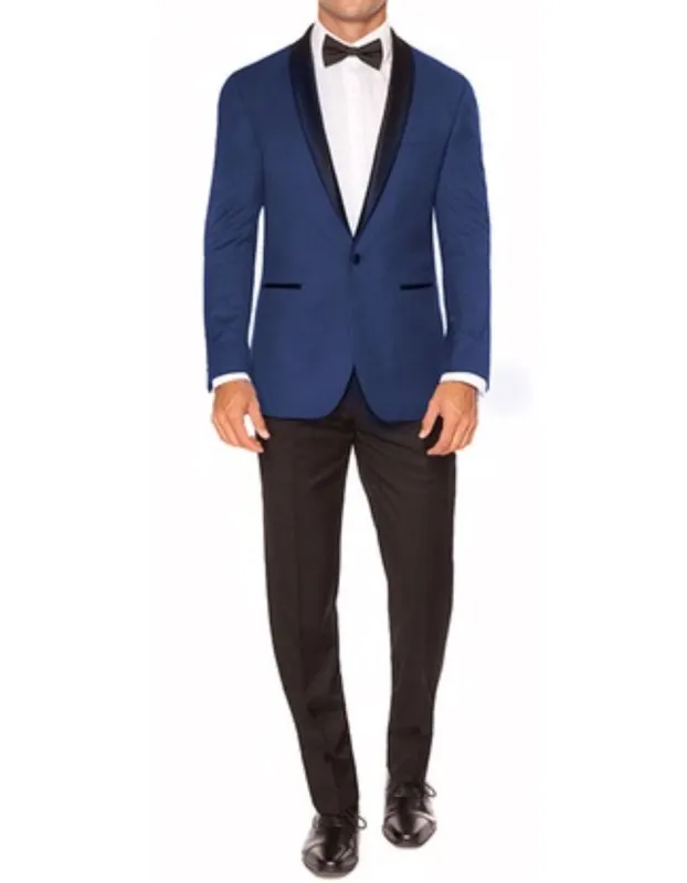 Mens Designer Traditional Shawl Dinner Jacket in Blue sold by Alberto Nardoni
