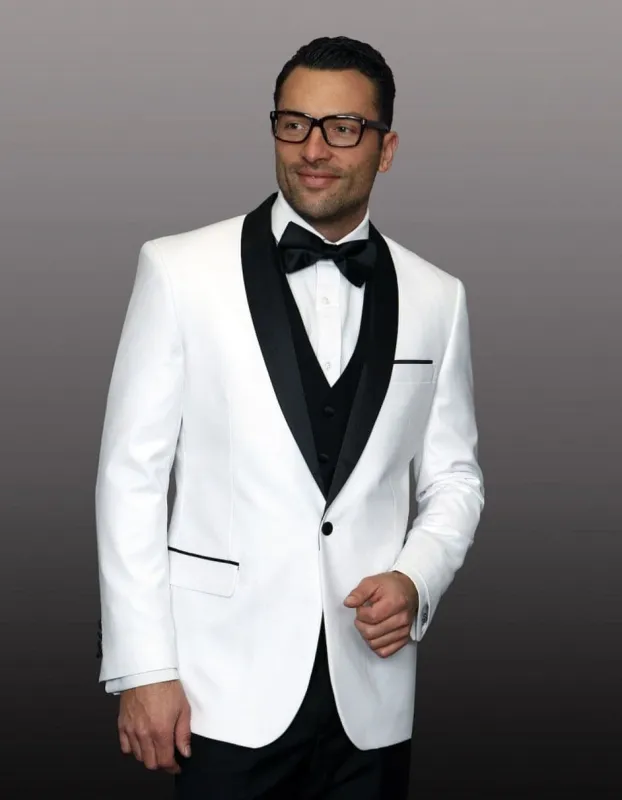Mens Designer Traditional Shawl Dinner Jacket in White sold by Alberto Nardoni