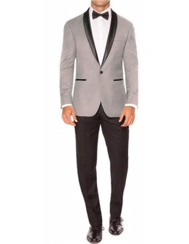 Mens Designer Traditional Shawl Dinner Jacket in Gray sold by Alberto Nardoni
