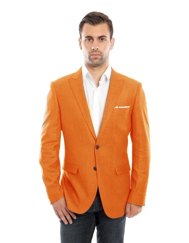 Mens Designer Traditional Shawl Dinner Jacket in Orange sold by Alberto Nardoni