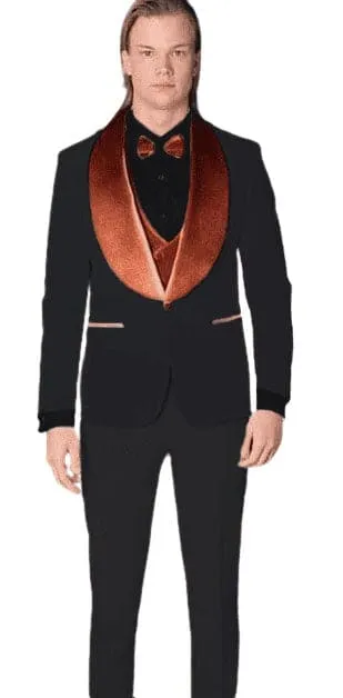 Wedding Tuxedos For Men in Black & Orange Classic Wedding Tuxedo Style For Guys - Two Toned Lapel sold by Alberto Nardoni