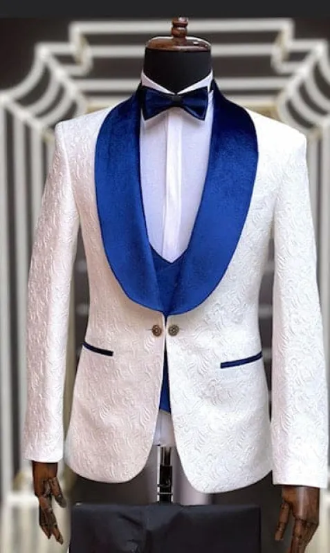 Wedding Tuxedos For Men in Blue Classic Wedding Tuxedo Style For Guys - Two Toned Lapel sold by Alberto Nardoni