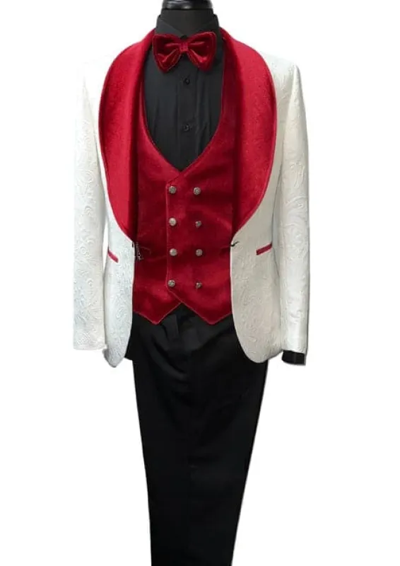 Wedding Tuxedos For Men in Red Classic Wedding Tuxedo Style For Guys - Two Toned Lapel sold by Alberto Nardoni