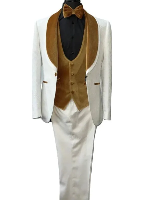 Wedding Tuxedos For Men in Golden Classic Wedding Tuxedo Style For Guys - Two Toned Lapel made by Alberto Nardoni