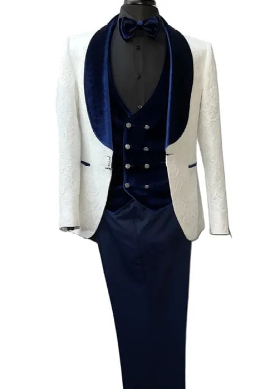 Wedding Tuxedos For Men in Blue Classic Wedding Tuxedo Style For Guys - Two Toned Lapel sold by Alberto Nardoni