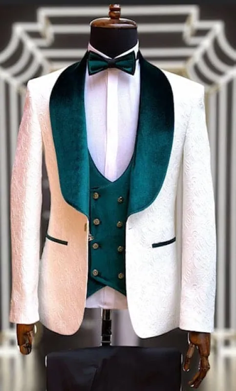 Wedding Tuxedos For Men in Green - Classic Wedding Tuxedo Style For Guys - Two Toned Lapel sold by Alberto Nardoni