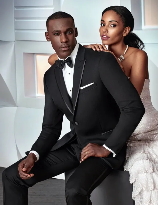 Mens Designer Peak Trim Ashton Tuxedo in Black sold by Alberto Nardoni