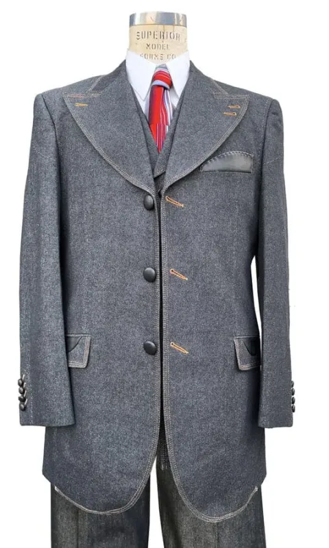 Denim Suit - Cotton Fabric Vested Suit - 3 Pieces Suit - Vested Fancy  Black Suit sold by Alberto Nardoni
