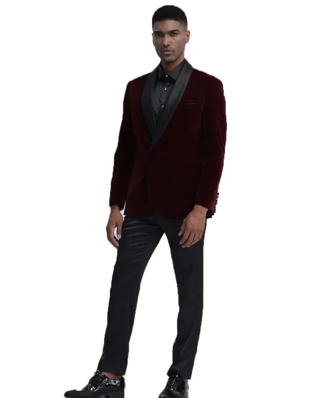 Mens Playboy Burgundy Smoking Jacket sold by Alberto Nardoni