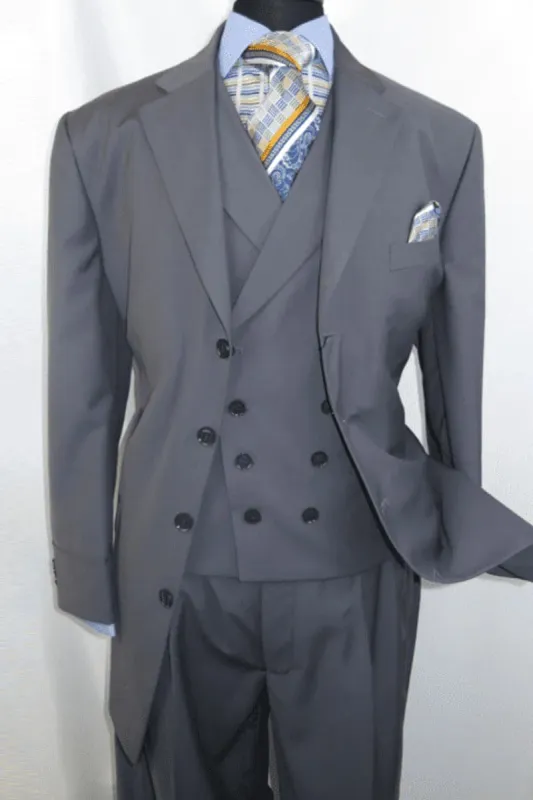 Mens 4 Button Double Breasted Vest Suit in Grey sold by Alberto Nardoni