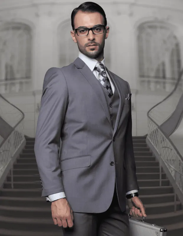 Mens 2 Button Classic Fit Pleated Pant Suit in Big & Tall Sizes in Charcoal sold by Alberto Nardoni