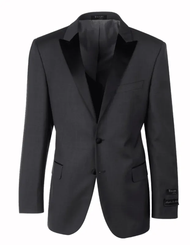 2 Button Designer Peak Tuxedo in Charcoal Grey sold by Alberto Nardoni