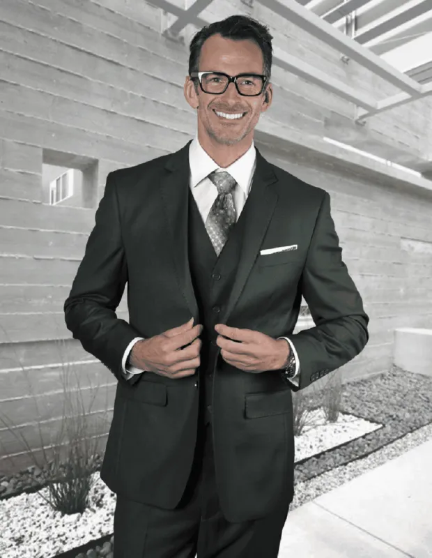 Mens 2 Button Modern Fit Vested Pick Stich Suit in Hunter Green sold by Alberto Nardoni