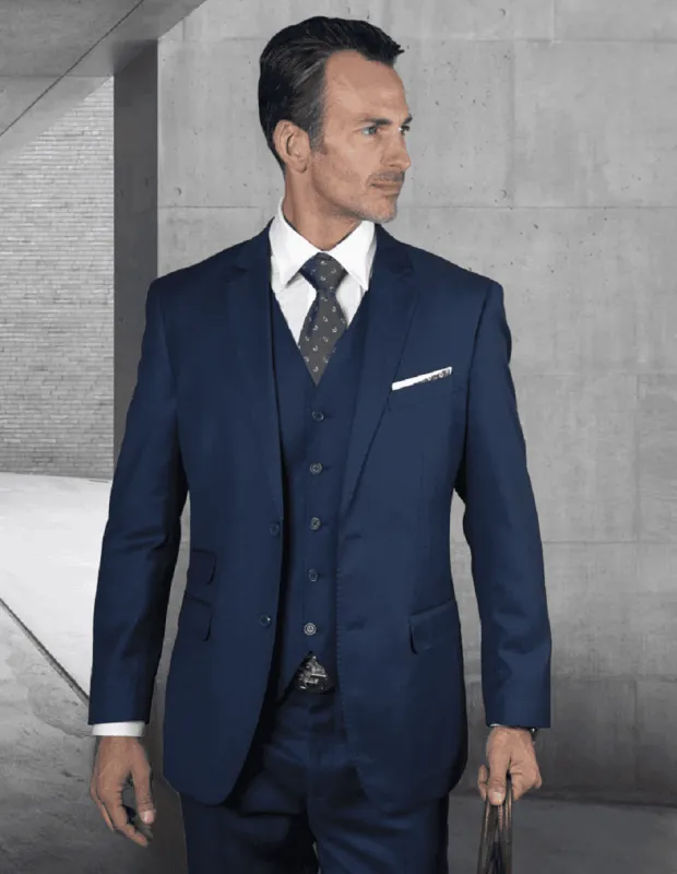 Mens 2 Button Modern Fit Vested Pick Stich Suit in Sapphire Blue sold by Alberto Nardoni