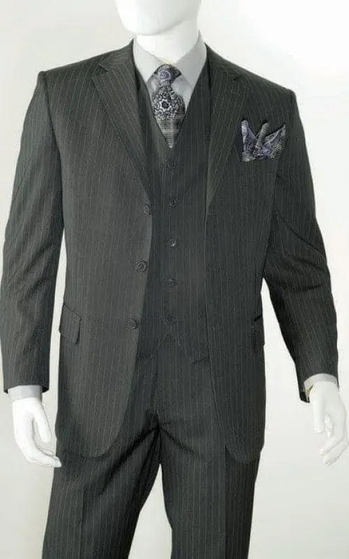 Men's Black Wool Pinstripe 3pc Suit Alberto T63ETS Size 38R Final Sale sold by Alberto Nardoni