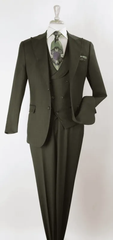 Big and Tall Business - Large Men's Solid Olive Vested Suits sold by Alberto Nardoni
