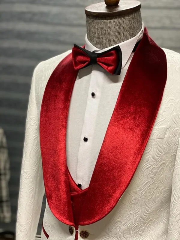 York Slim Fit Tuxedo Suit ( White & Red ) made by Alberto Nardoni