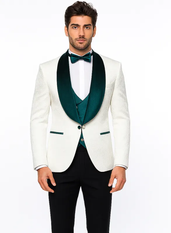 White and Hunter Prom Tuxedo - Wedding Suit - Groom tuxedo Suit sold by Alberto Nardoni