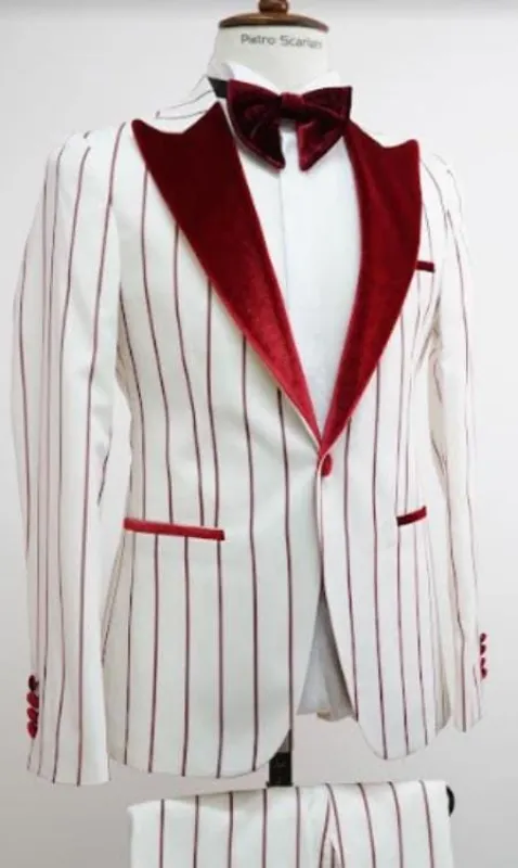 White and Red Tuxedo Bold Gangster - 1920 White And Red Pinstripe Tuxedos Suit sold by Alberto Nardoni