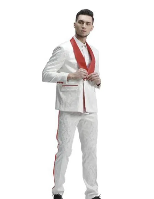 Mens 1 Button Shawl Lapel White And Hot Red Tuxedo Suit sold by Alberto Nardoni