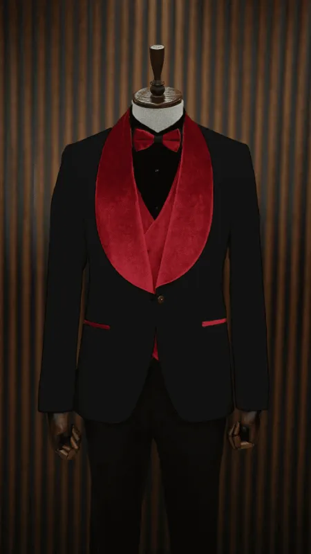Modest Red & Black Tuxedo Suit sold by Alberto Nardoni