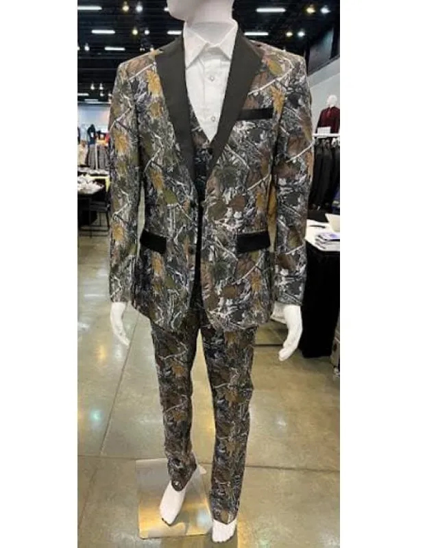 Army Green Tuxedo - Camouflage   Patterned - Two Toned Vested Olive Camo Matching Bowtie Tuxedo sold by Alberto Nardoni